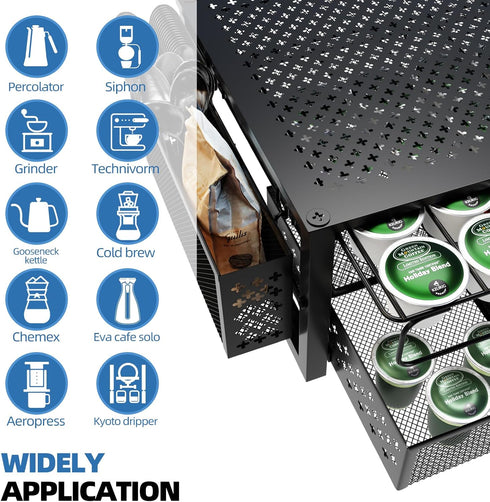 Simple Trending Coffee Pod Holder for K-Cups, 2 Tier Sliding Storage Drawer, Black