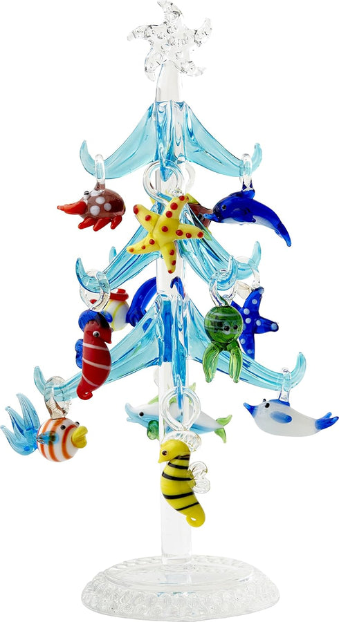LS Arts XM-576 Blue Sea Life Christmas Glass Tree - 7.75" - Gift Box