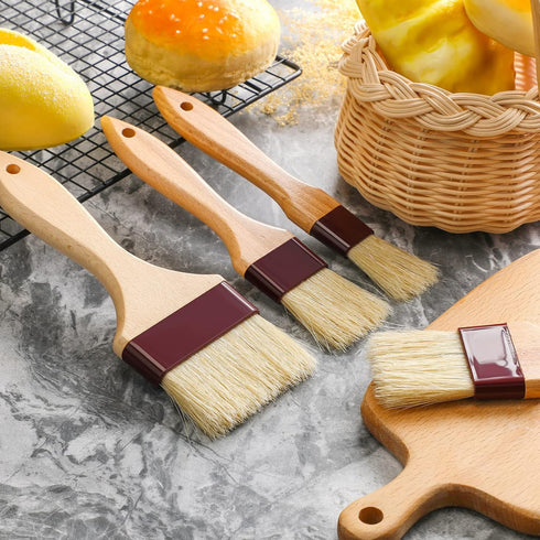 Boao 4 Pieces Pastry Brushes, Baking Basting Brush with Natural Bristle, Wooden Handle Culinary Utensils
