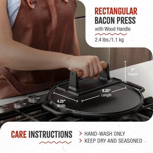 100% GAD-025 Victoria Cast Iron Panini Press, Burger Press, Bacon Press, Grill Press, Seasoned with Kosher Certified