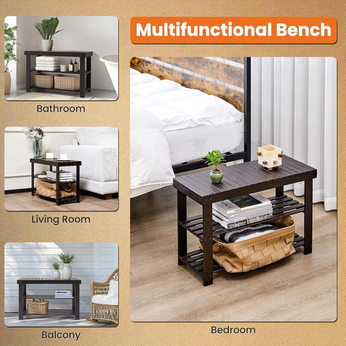 3-Tier 286lb 11.3 27.6 17.8 Inches, Sweetcrispy Shoe Rack Bench, Bamboo Entryway Storage Organizer, Shoes Stand