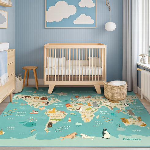 4x6 Washable Kids Rug for Playroom Educational Large Play Mat for Children, Toddlers, Non Slip Backing & Soft - Cute