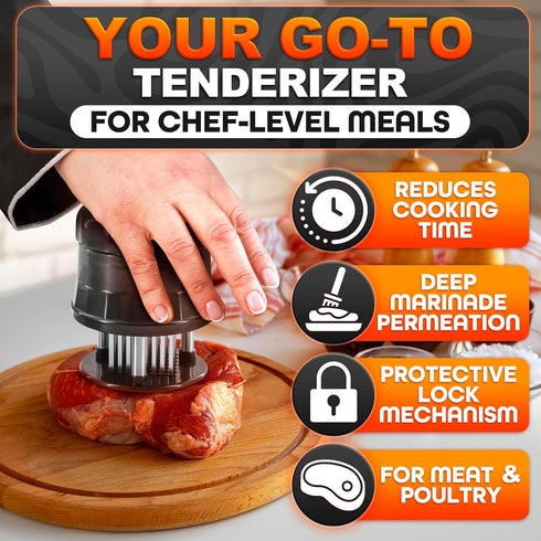 Meat Tenderizer Tool with 56 Sharp Stainless Steel Needle Blades, Safety Lock & Cleaning Brush, Dishwasher Safe