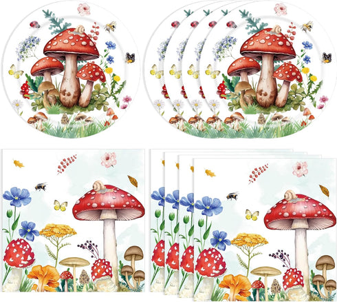 DURYGEN 40PCS Mushroom Birthday Decorations Forest Theme Fairy Birthday Party Decorations Mushroom Decorations