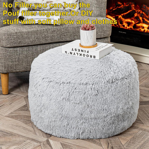 20x20x12 Inches Asuprui Fur Ottoman Stool Unstuffed Footstool Cover Floor Pouf Foot Rest No Filler Round Poof Seat