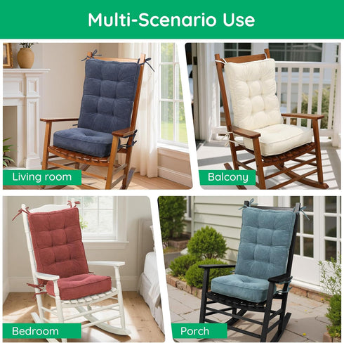 Vicatiful Set Rocking Chair Cushion - Non-Slip Thick Rocking Chair Pad Indoor with Ties High-Back Rocker Cushion