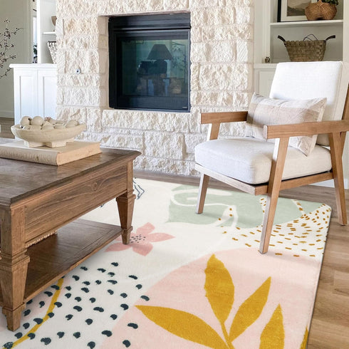 4x6 Lahome Pink Carpet for Living Room - Area Rug for Bedroom Washable Non-Slip Boho Rug Throw Cute Soft Nursery Kids