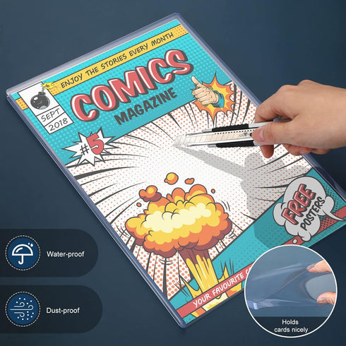 Comic Book Display Case Set, Include Comic Book Sleeves and Clear Plastic Easels, 7.6 x 10.7 Inch Magazine Protectors