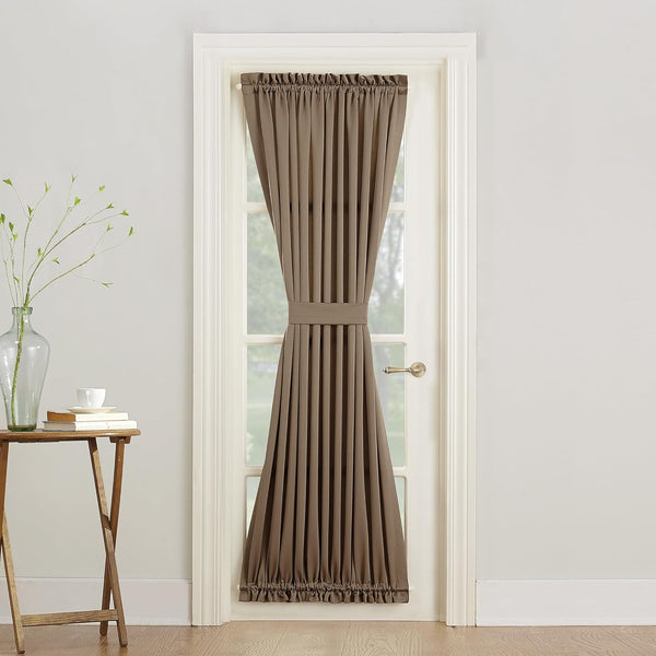 Sun Zero Barrow Energy Efficient Rod Pocket Door Curtain Panel, 54" x 72", Mocha
