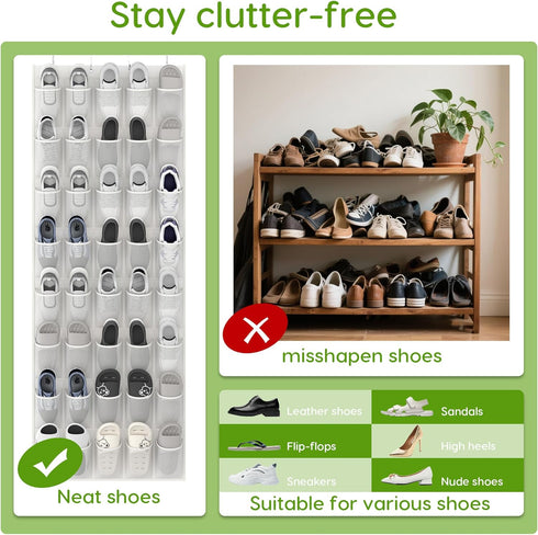 40 Closet 40 Unjumbly Over the Door Shoe Organizer with Large Breathable Mesh Pockets, Space Saving Shoe Holder