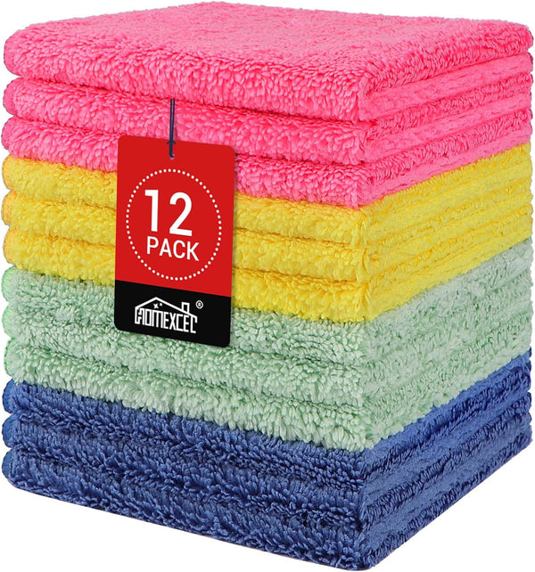 HOMEXCEL Microfiber Washcloths 12 Pack, Highly Absorbent and Soft Face Towel, Multi-Purpose