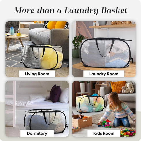 Popup and Collapsible Foldable Laundry Basket - Durable Mesh Material, Easy Carry Handles, Great Hamper for College