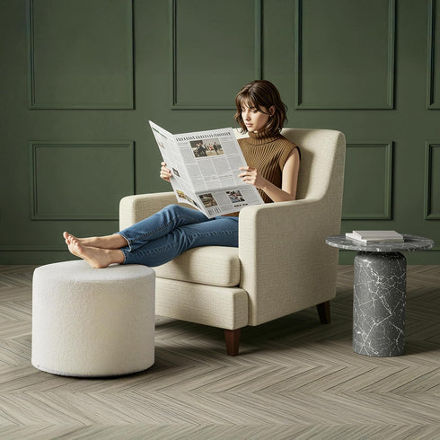 Bezseller Soft Boucle Pouf Ottoman, Comfortable Foot Rest, Full Foam Filling Footstool for Living Room, Bedroom