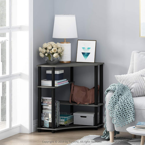 FURINNO Turn-N-Tube Space Saving Corner Desk, Grey/Black French Oak
