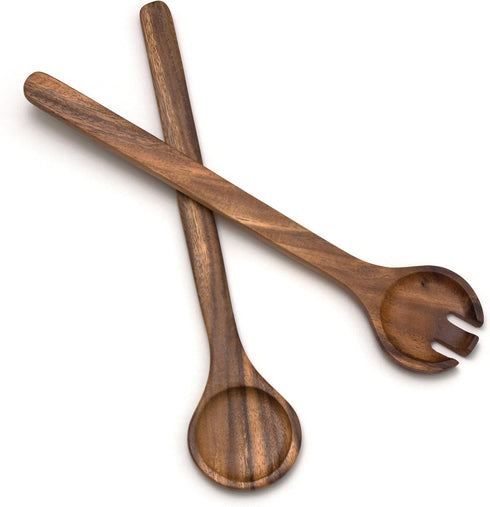 Lipper International Acacia Round Salad Servers, One Pair, 13" Long