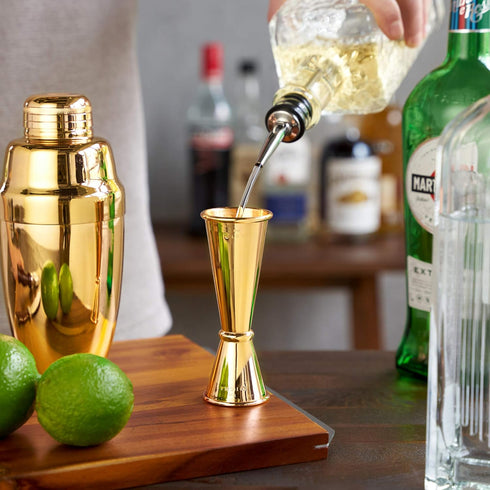 Viski Japanese Style Double Jigger for Cocktails, 1oz and 2oz with Interior Measurements, Gold