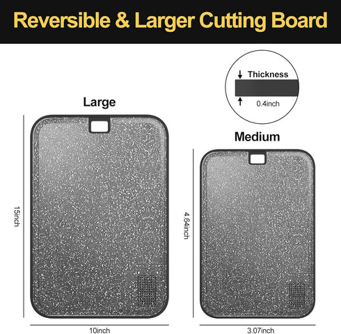 Plastic Cutting Board Set, 2 Large Dishwasher Safe Boards for Meat, Non-Slip, Reversible, Black