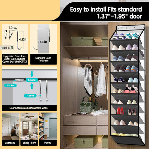 Kotkn 10 20+ 50% Closet Tier Hanging Shoe Rack - Heavy Duty Behind The Door Hanging Shoe Rack, Sturdy Oxford Cloth