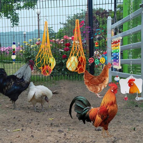 HZxoAxo 12PCS Longer Chain Chicken Toys for Coop Accessories,Xylophone Swing Flexible Ladder String Bag Vegetable