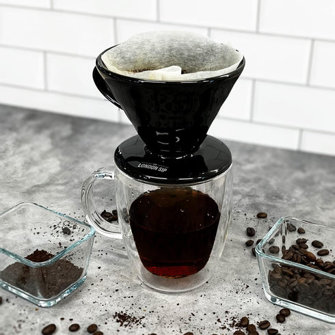 Ceramic Coffee Dripper, Pour Over Ceramic Coffee Maker for 1-4 Cup Slow Brewing Accessories (Black)