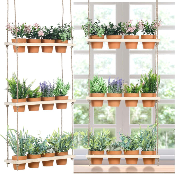 FillTouch 3 Tiered Hanging Herb Planters Hanging Herb Garden Wall with 12 Pcs