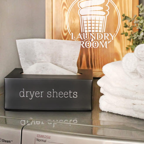 AuldHome Farmhouse Dryer Sheet Dispenser (Black); Countertop Enamelware Fabric Softener Sheet Holder for Laundry Room