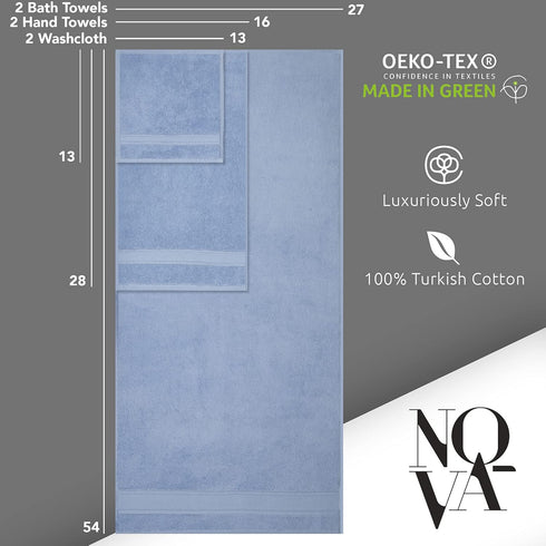 Set (6 Set, NOVA Luxury Linen - Hotel Quality Turkish Towel for Bathroom Pcs Towel Sky Blue)