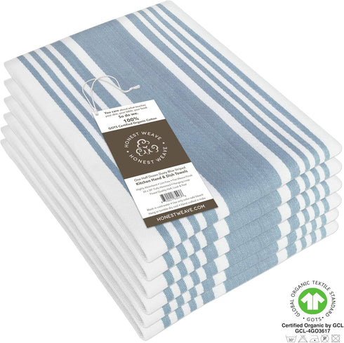 Sets 20x30 inches, Hemmed, 6-Pack, HONEST WEAVE GOTS Certified Organic Cotton Kitchen Hand and Dish Towel - Oversized