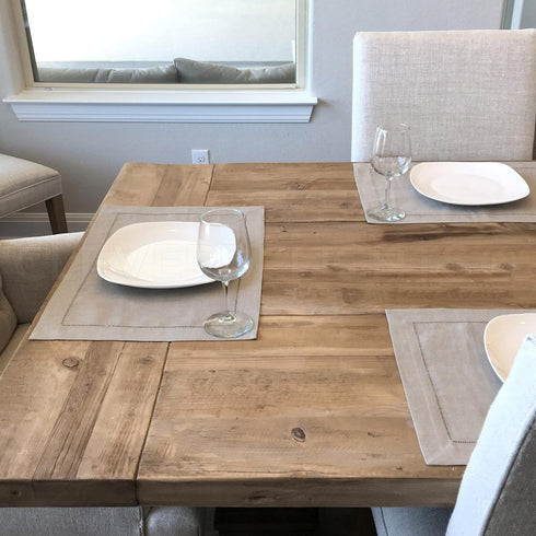 CleverDelights Natural Linen Hemstitched Placemats - 6 Pack, 14" x 20"