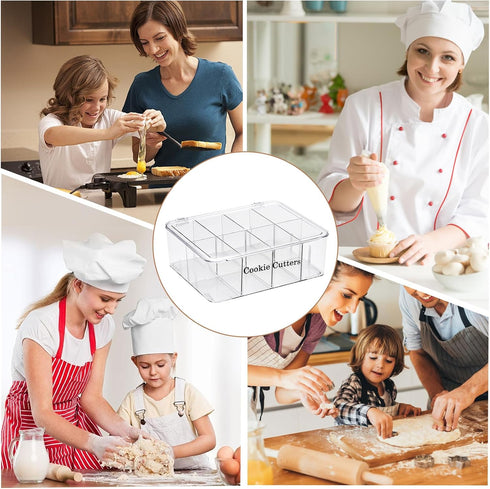 Cookie Cutters Organizer for Baking, Biscuit Cutters Storage Box with 8 Adjustable Compartments and Dustproof Lid