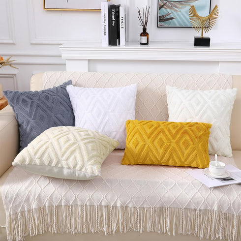 Set of 2 Soft Faux Fur Throw Pillow Covers 18x18 - Cream White Plush Short Wool Velvet Decorative Couch Covers