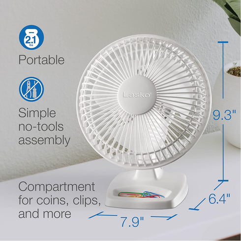 Lasko 2002W Personal Fan, 6-Inch, White