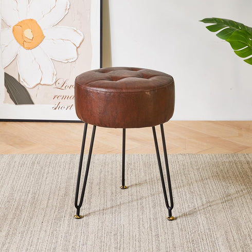LG-31Z IBUYKE Faux Leather Round Footrest Stool, Makeup Vanity Stool Side Table, PU Dressing Table Seat, Pouf Couch
