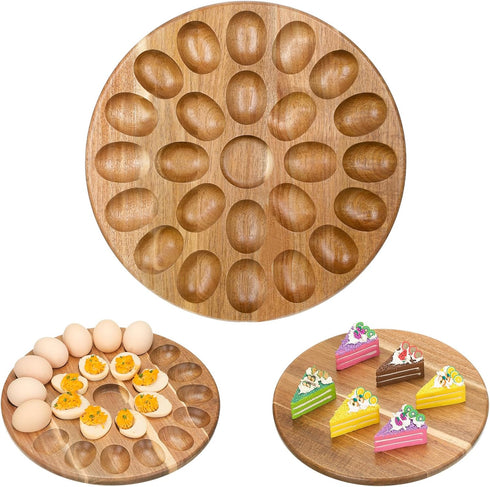 Lounsweer Reversible Wood Deviled Egg Platter and Charcuterie Board Thicken Tray Countertop