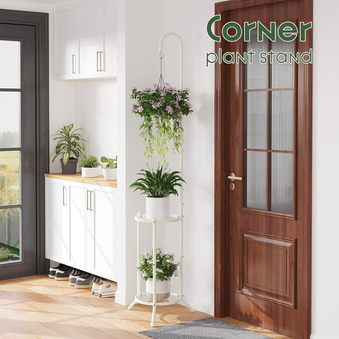 WELUKGUUD 2-Tier Hanging Plant Stand Indoor and Outdoor , Space-Saving Iron Planter Shelves, Multiple Flower Pot