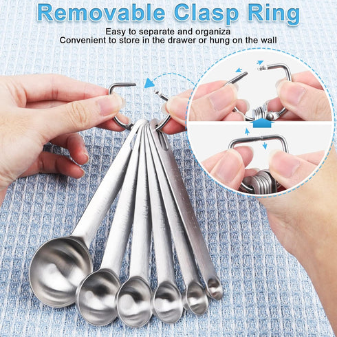 Upgrade Stainless Steel Measuring Spoons Set, 6 Pcs with Bonus Leveler, Etched Markings for Dry and Liquid, Fits Spice
