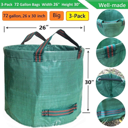 3-Pack 72 (D26,H30 Trimmings 4 Professional Gallon Big Lawn Garden Bags in) Reusable Yard Waste Bags with Gardening