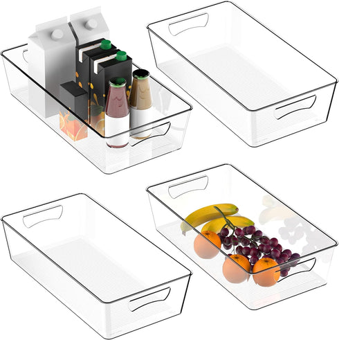 Simple Houseware 4 Pcs Clear Bin Storage Organizer, 8'' Tall, 15" x 8" x 3.75".