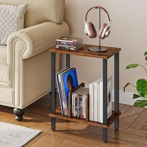 2-Tier 100 Albums, FG05RS01 HOOBRO Small End Table, Record Player Stand Vinyl Record Turntable Stand with Storage up