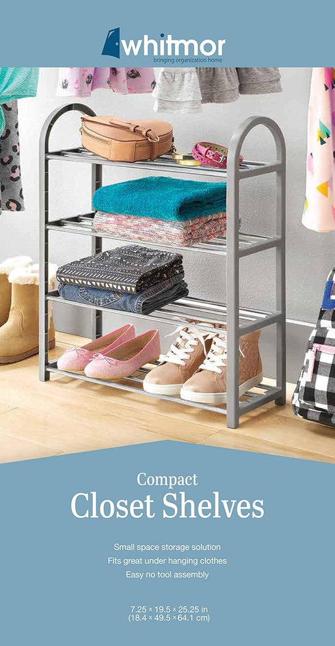 4-Tier Closet Whitmor Compact Shelves - Gray
