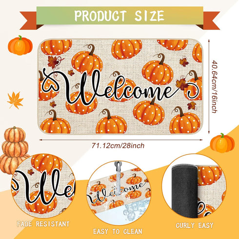 Zhanmai Autumn Welcome Mats, Fall Rugs Pumpkin Door Mat, Non-Slip Outdoor Doormats for Front Door 16" x 28"