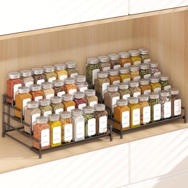 RUILALIFE 4-Tier-Spice-Rack-Organizer-for-Cabinet, Adjustable Depth Spice Holder Shelf For Countertop Pantry Cupboard, Metal
