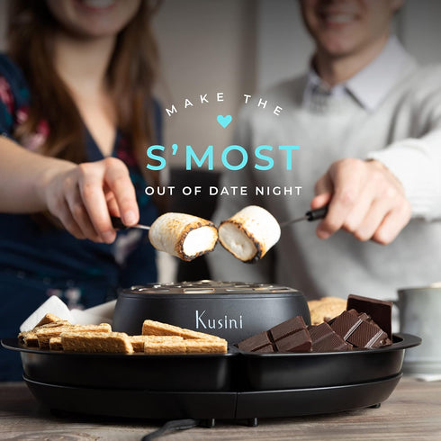 Kusini Smores Maker, Flameless Electric Indoor Marshmallow Roaster, 4 Detachable Trays & Forks, Gift Set