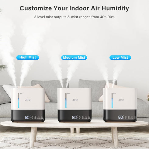 4L 40H 12H 360 Nozzle, 7-Color JRD Humidifiers for Bedroom, Ultrasonic Humidifier for Large Room, Cool Mist Top-Fill