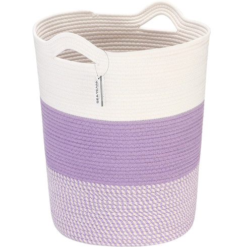 Sea Team Large Size Cotton Rope Woven Storage Basket with Handles, Laundry