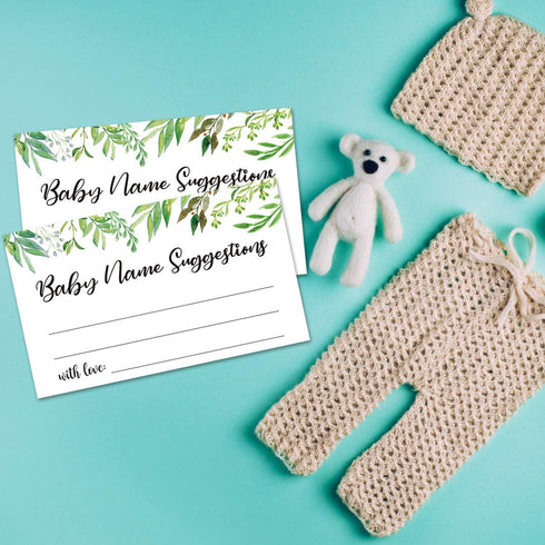 50 Baby Shower Name Suggestion Cards, Greenery Design for Baby Shower Games, 3.5 x 2 Inches