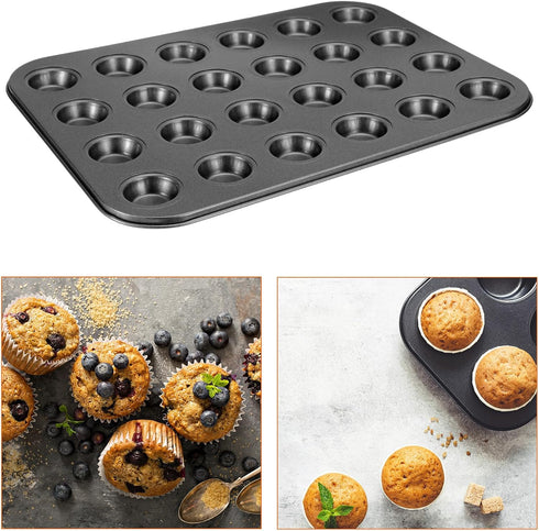 uxcell Cupcake Pan, 24-Cup Non-Stick Muffins Baking Pan, Carbon Steel Cake Molds, Grey