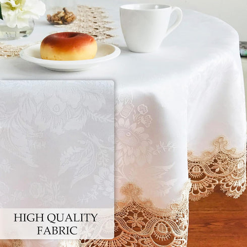 33 33 Inches Rectangle Tablecloth Beige Lace x for Dining Tables End Bedstand Wedding Banquet Party Washable Fabric