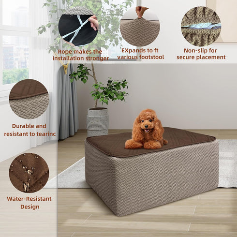 28-32 Inches, MEHIDFY Ottoman Cover, Waterproof Square Stool Slipcover, Quilted Stretch Furniture Protector, Machine