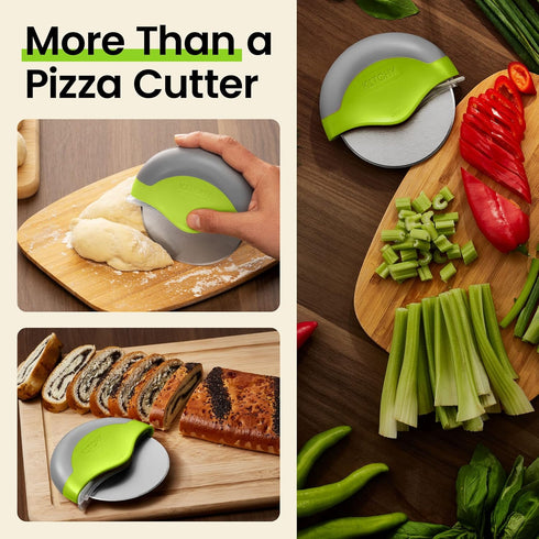 Kitchy Pizza Cutter Wheel with Protective Blade Cover, Ergonomic Slicer, Green